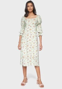 Puff Sleeve Floral Print Dress