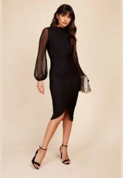 Little Mistress Black Spot Mesh Midi Dress