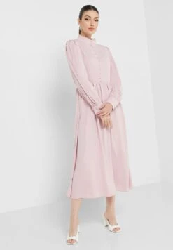 ELLA Button Detail Puff Sleeve Dress