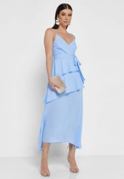 Surplice Neck Ruffle Belted Dress