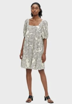 Object Puff Sleeve Printed Midi Tier Dress