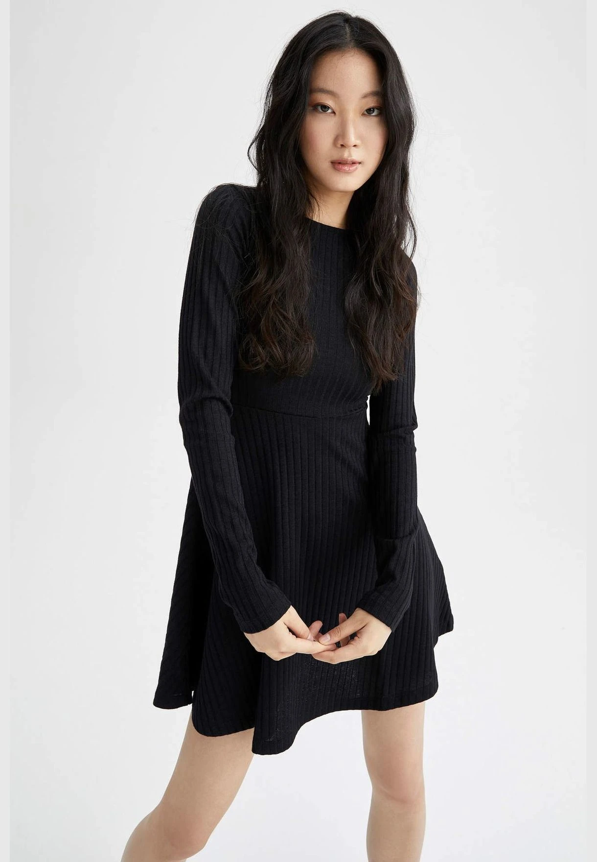 DeFacto A Cut Long Sleeve Cable Knit Mini Dress 1 DeFacto A Cut Long Sleeve Cable Knit Mini Dress