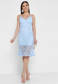 Plunge Neck Lace Detail Dress