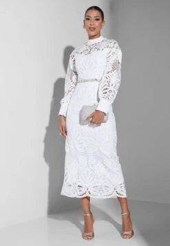 Shell Detail Lace Midi Dress