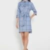 Checked Belted Button Detail Dress