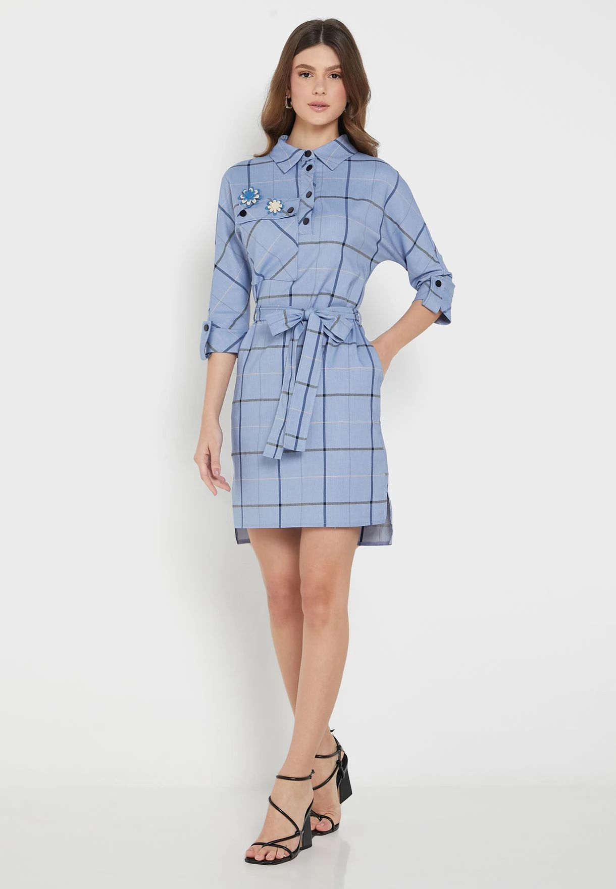 Checked Belted Button Detail Dress 1 Checked Belted Button Detail Dress