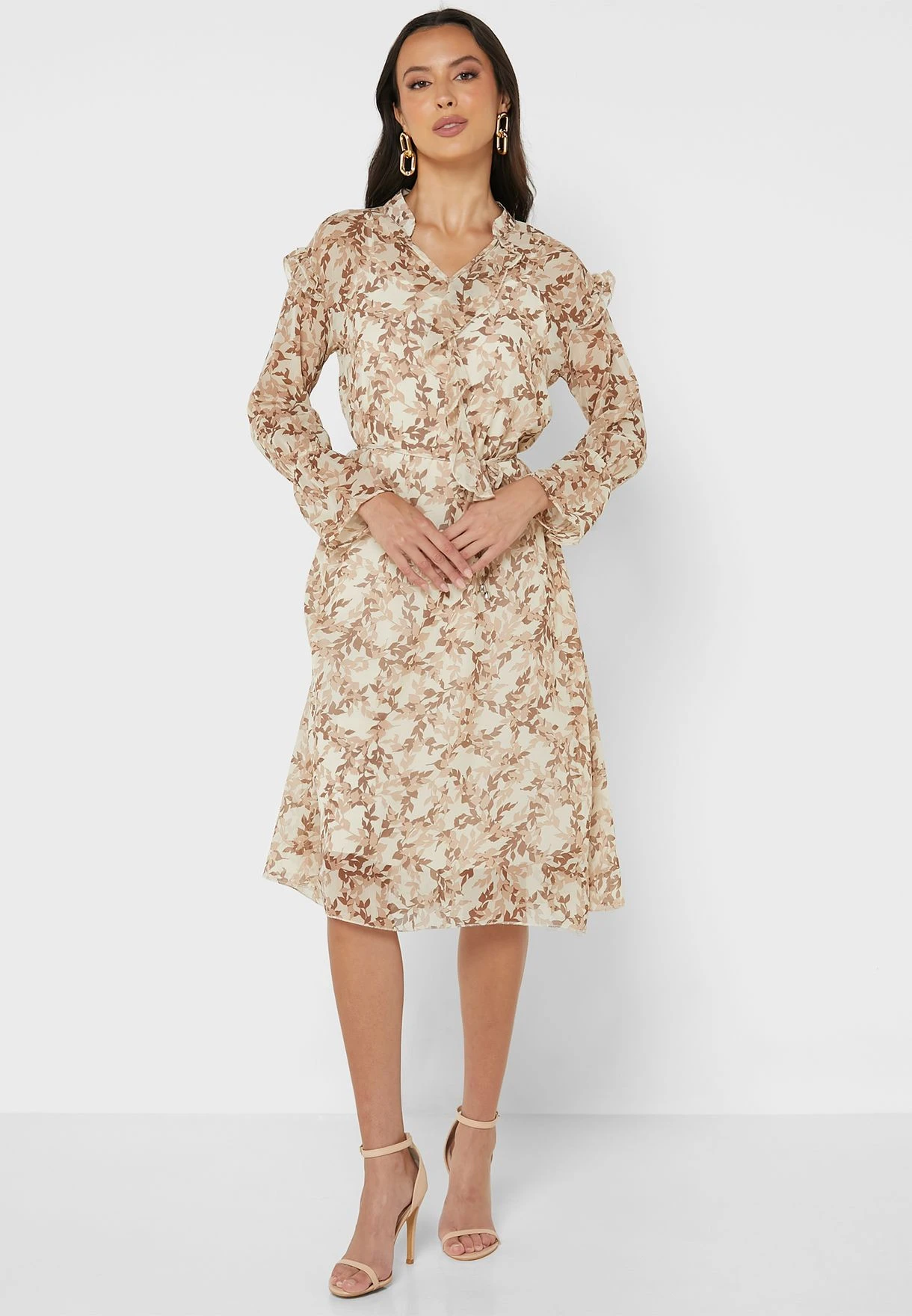 Floral Printed Puff Sleeve Tie Detail Dress 1 Floral Printed Puff Sleeve Tie Detail Dress