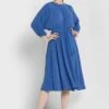 ELLA Puffed Sleeve Self Tie Midi Dress