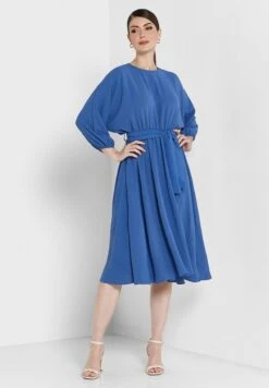 ELLA Puffed Sleeve Self Tie Midi Dress