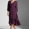 Surplice Embroidered Ruffle Hem Dress