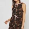 SikSilk Tie Waist Camo Print Hoodie Dress