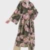Floral Printed Flute Sleeve Tie Detail Kimono
