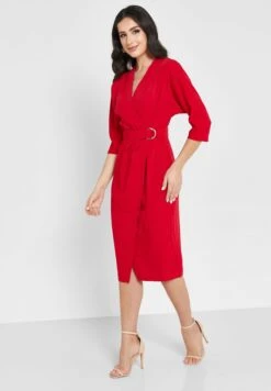 Belted Surplice Neck Dress