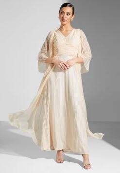 Cape Sleeve Ruched Waist Tiered Dress