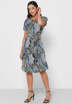 Printed Belt Tiered Dress