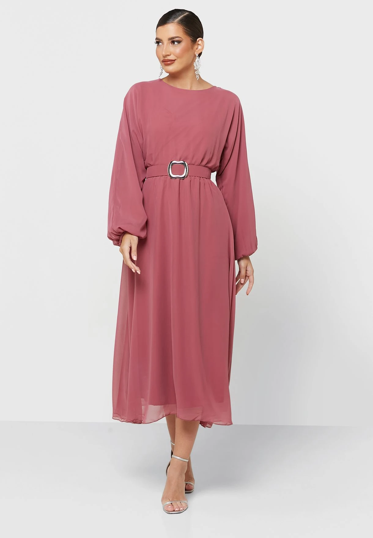 Belted Puff Sleeve Solid Dress 1 Belted Puff Sleeve Solid Dress
