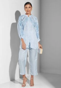 Embroidered Button Detail And Pants Set