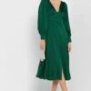 Little Mistress Plunge Neck Button Puff Sleeve Dress
