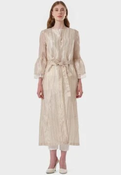 Flared Sleeve Striped Belted Dress