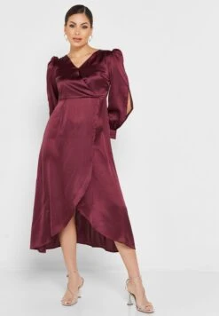 Puff Sleeve Asymmetrical Hem Dress