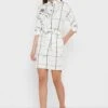 Checked Belted Button Detail Dress