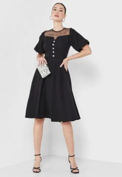 Button Detail Pleated Dress