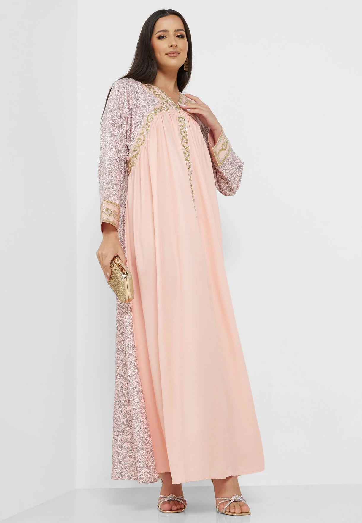 V-Neck Printed Jalabiya 1 V-Neck Printed Jalabiya