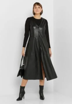 Little Mistress Pu Button Down Pocket Detail Dress