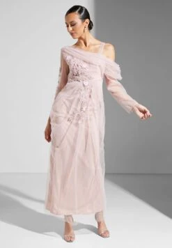 One Shoulder Embellished Mesh Dress