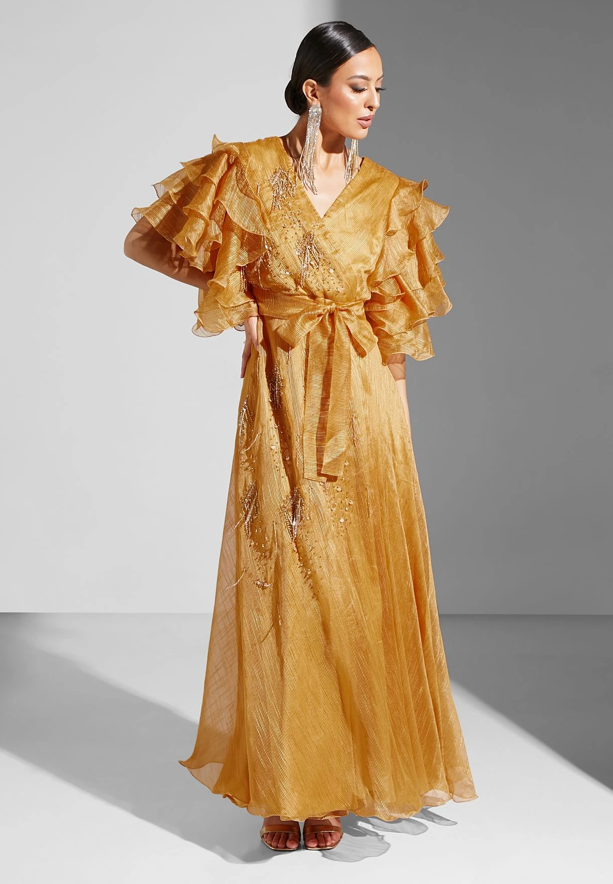 Embellished Ruffle Sleeve Dress 1 Embellished Ruffle Sleeve Dress