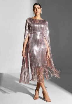 Sequin Detail Fringe Hem Dress