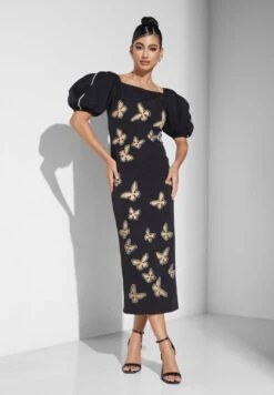 Balloon Sleeve Laser Cut Dress