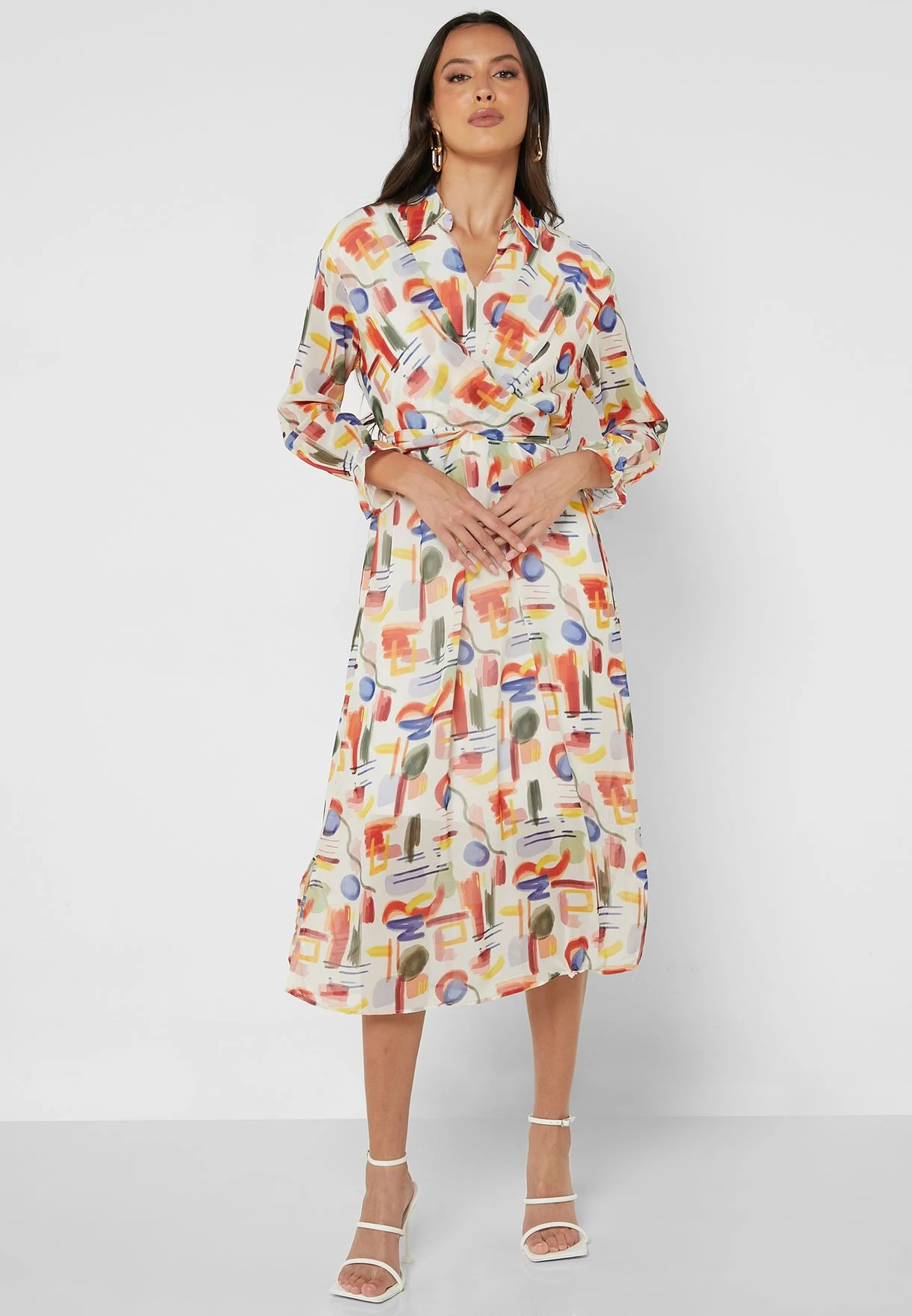 Printed Puff Sleeve Belted Dress 1 Printed Puff Sleeve Belted Dress