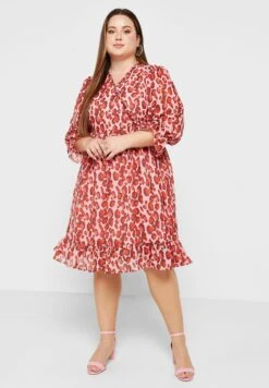 Cuff Sleeve Printed Dress