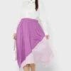 Two Tone Asymmetrical Hem Pleated Skirt