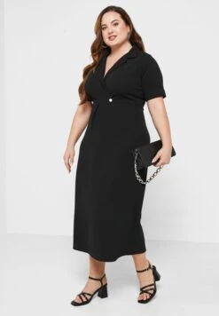 Surplice Neck Button Detail Dress
