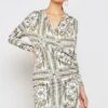 Baroque Print Wrap Front Drape Dress