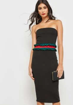 Contrast Waist Ruffle Bandeau Dress