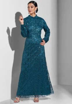 Shimmer Detail Belted Dress