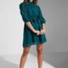 High Neck Belted Puff Sleeve Dress