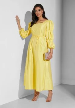 Puff Sleeve Pleat Detail Dress
