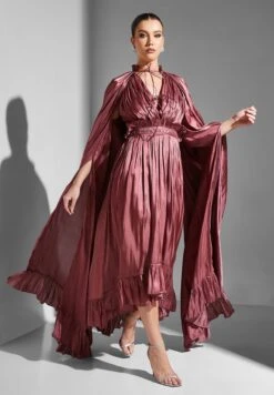 Cape Sleeve Plisse Dress