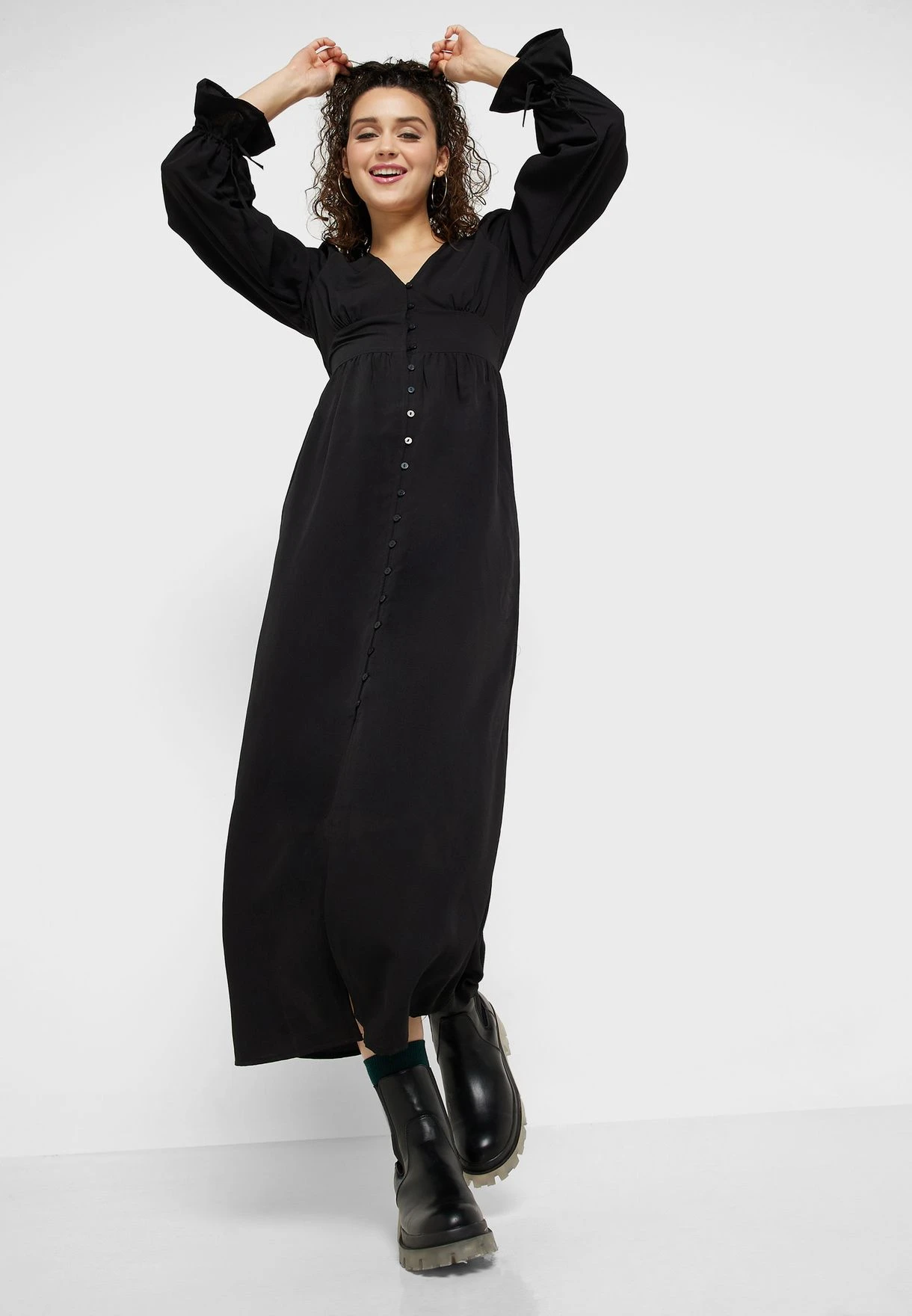 Monki Button Detail Puff Sleeve Dress 1 Monki Button Detail Puff Sleeve Dress