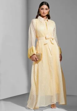 Self Striped Belted Shirt Dress