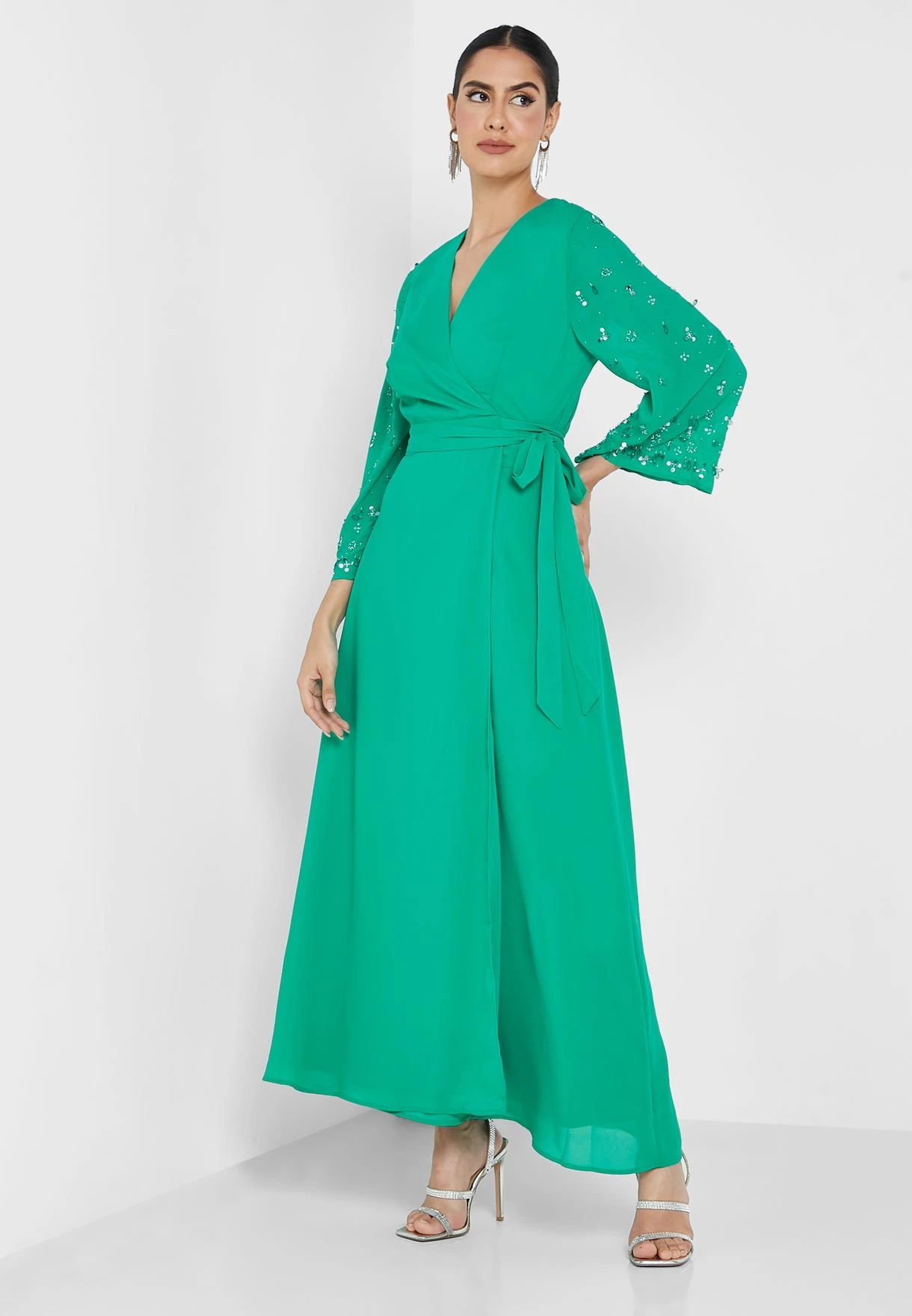 Embellished Sleeve Wrap Dress 1 Embellished Sleeve Wrap Dress