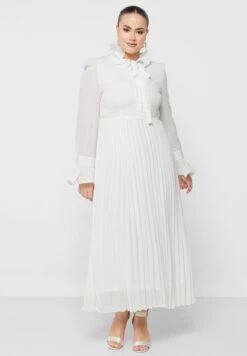 Tie Neck Pleated Dress