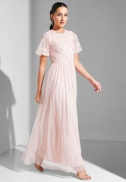 Embellished Bodice Dress With Ruffle Sleeves