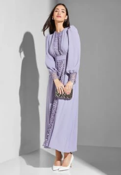 Broidered Belted Balloon Sleeve Dress