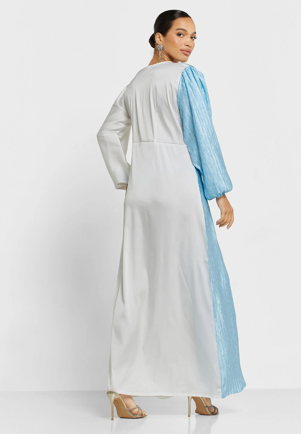 Twist Front Balloon Sleeve Contrast Detail Dress 2 Twist Front Balloon Sleeve Contrast Detail Dress - Image 2