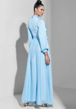 High Neck Balloon Sleeve Pleated Dress -Silk Bloom Dresses Store 2 zoom desktop 1074